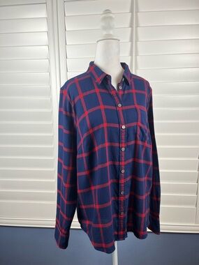 J. Crew Navy and Red Windowpane Button-Down Shirt Size L 90’s minimalist preppy